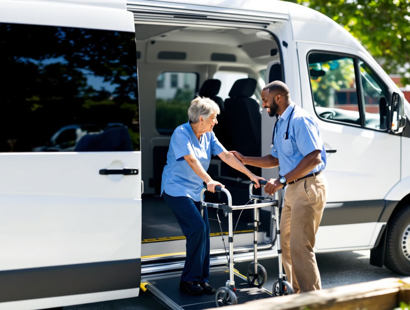 woman getting out a van