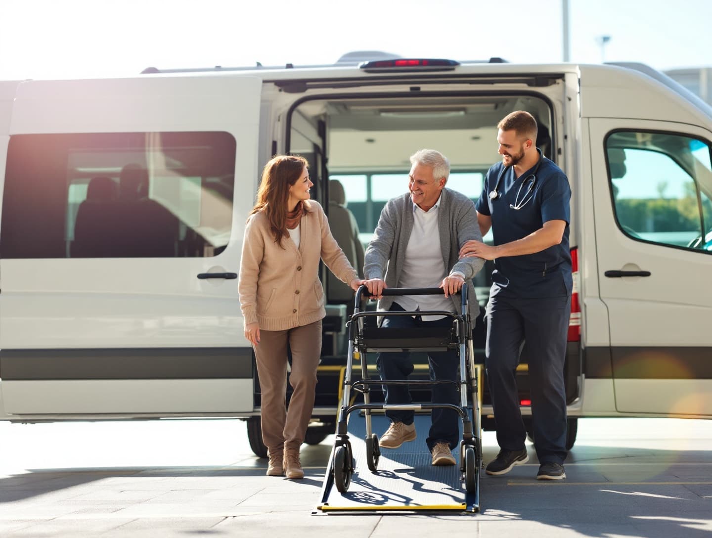 woman getting out a van